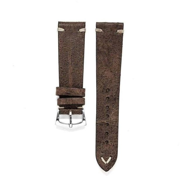 Dark Brown Vintage Leather Watch Strap - Brown