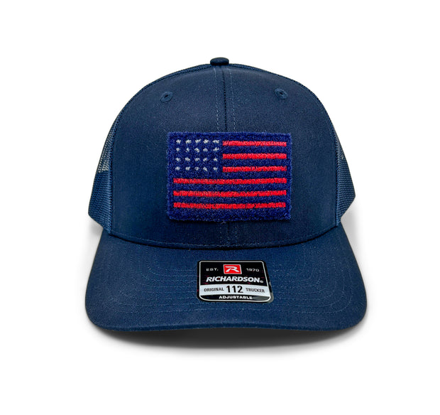 USA Flag Hat | Textured Velcro Patch | Richardson 112 Navy