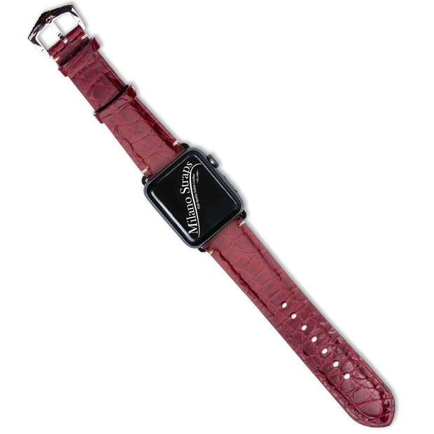 Apple Watch Leather Band ™ Burgundy Millennium  Alligator Minimal Stitches