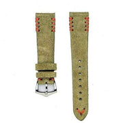 Military Green Suede Vintage Watch Strap Tribal Red Stitches